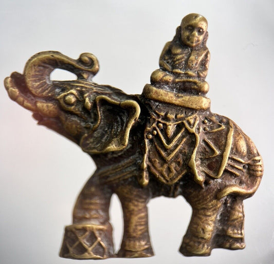 Old Thailand Brass Monk Elephant Statue Ornament | Height 4cm | a1241