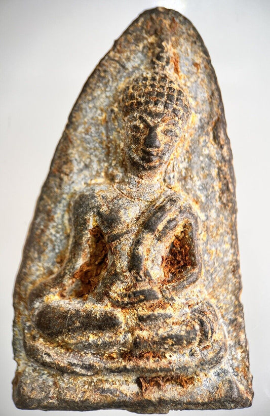 Old Thailand Thai Buddha Charm Metal Statue Amulet Coin | Height 6cm