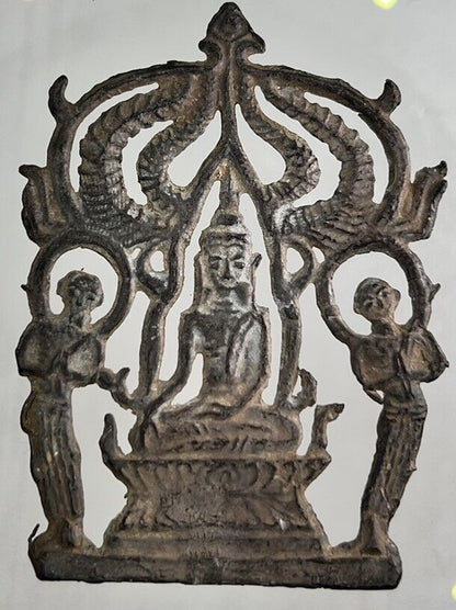 Old Thailand Thai Buddha Charm Metal Statue Amulet | Height 7cm