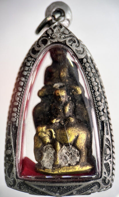 Old Thailand Thai Monk Elephant Charm Metal Statue Amulet | Height 6cm