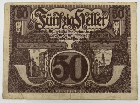 Old Vintage Austria 50 Heller Banknote | Collectable Grade