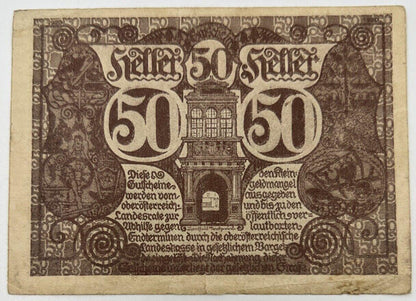 Old Vintage Austria 50 Heller Banknote | Collectable Grade