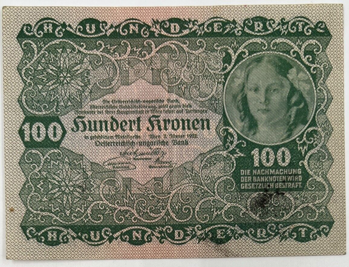 Old Vintage Austria 100 Kronen Banknote | Collectable Grade