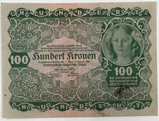 Old Vintage Austria 100 Kronen Banknote | Collectable Grade