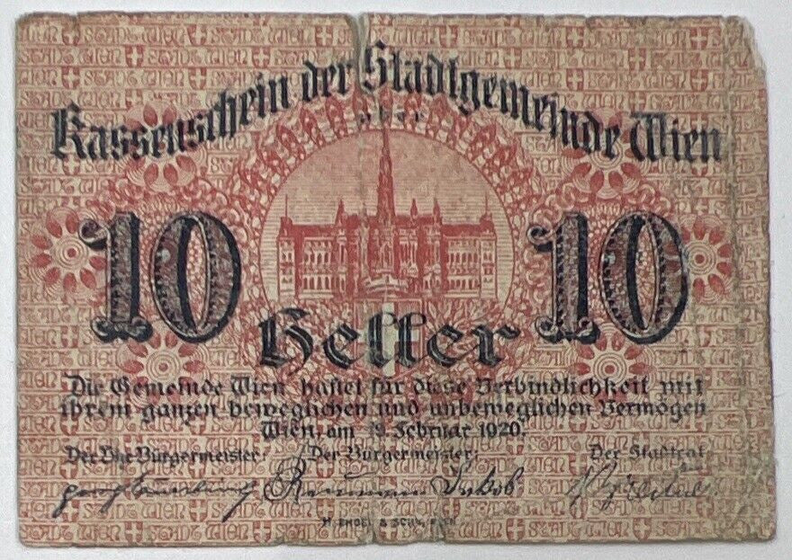 Old Vintage Austria 10 Heller Banknote | Collectable Grade