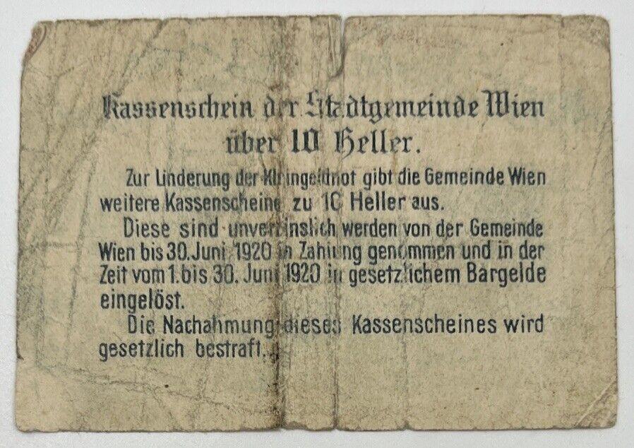 Old Vintage Austria 10 Heller Banknote | Collectable Grade