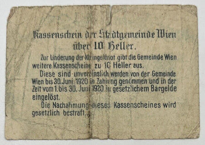 Old Vintage Austria 10 Heller Banknote | Collectable Grade