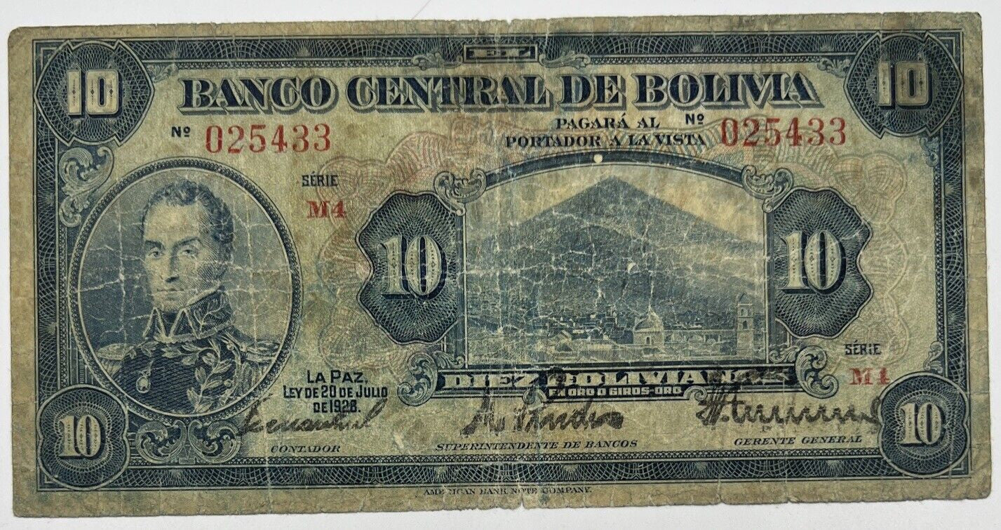 Old Vintage Bolivia 10 Bolivianos Banknote | Collectable Grade