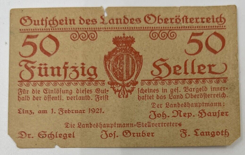 Old Vintage Austria 50 Heller Banknote | Collectable Grade