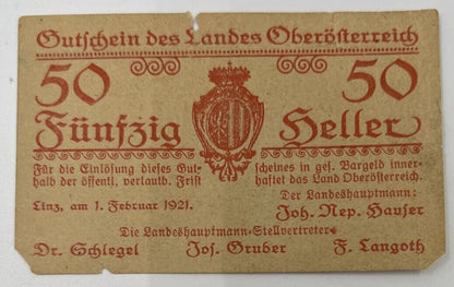 Old Vintage Austria 50 Heller Banknote | Collectable Grade