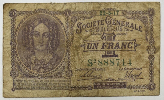 Old Vintage Belgium 1 Franc Banknote | Collectable Grade