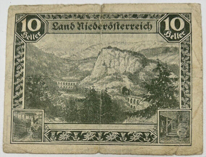 Old Vintage Austria 10 Heller Banknote | Collectable Grade
