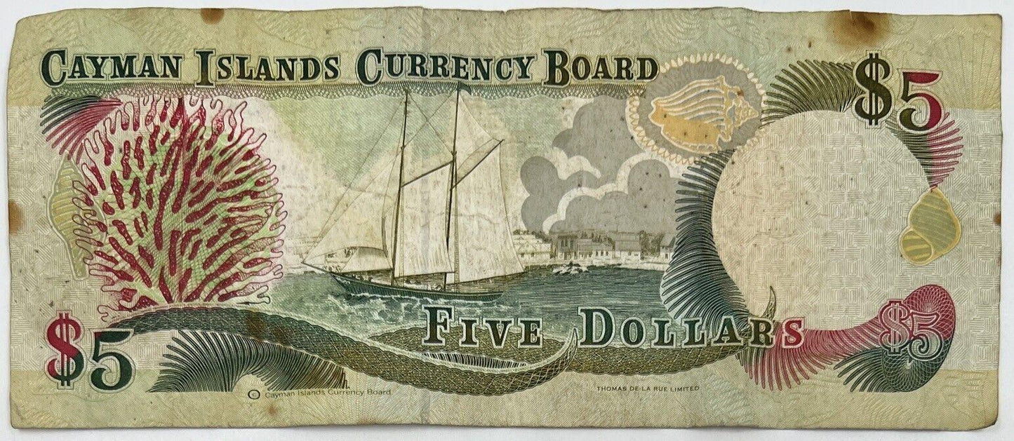 Old Vintage Cayman Islands $5 Five Dollars Banknote | Collectable Grade