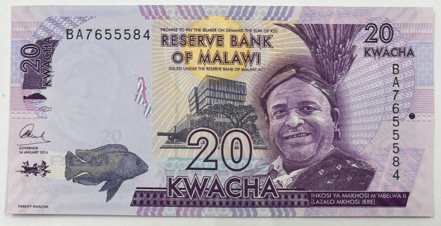 Old Vintage Africa Malawi 20 Kwacha Banknote | Collectable Grade