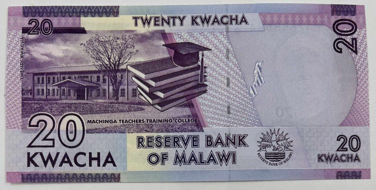 Old Vintage Africa Malawi 20 Kwacha Banknote | Collectable Grade