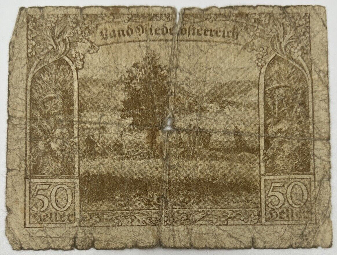 Old Vintage Austria 50 Heller Banknote | Collectable Grade