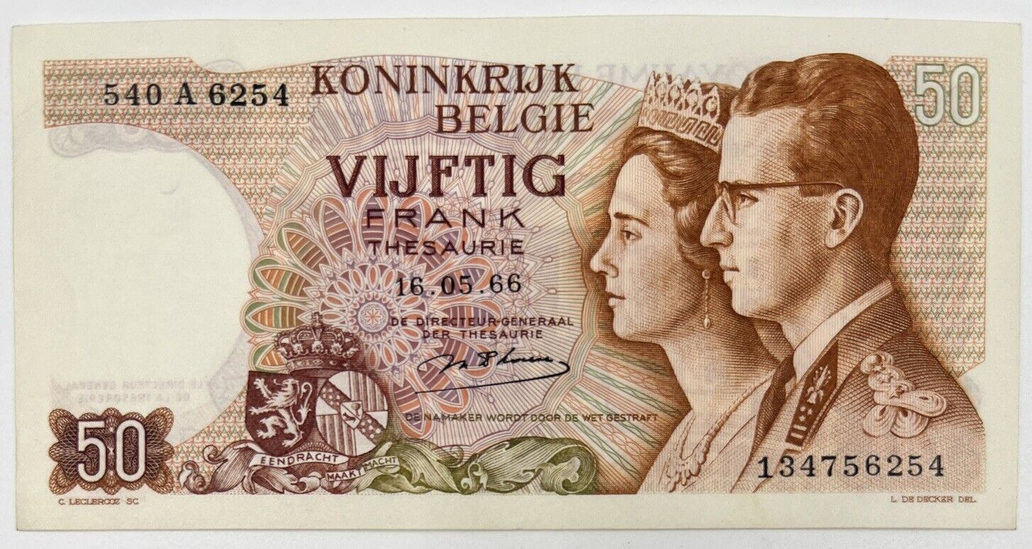 Old Vintage Belgium 50 Francs Banknote | Collectable Grade
