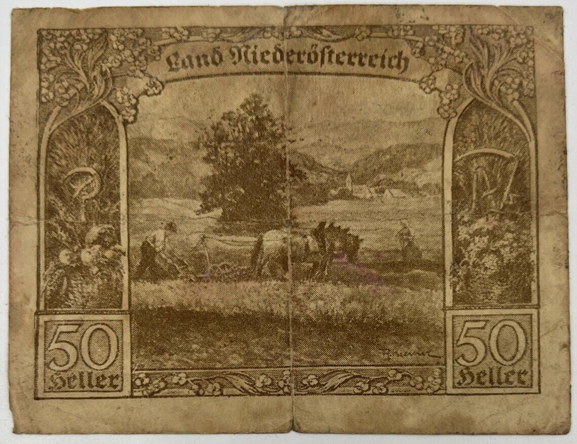 Old Vintage Austria 50 Heller Banknote | Collectable Grade