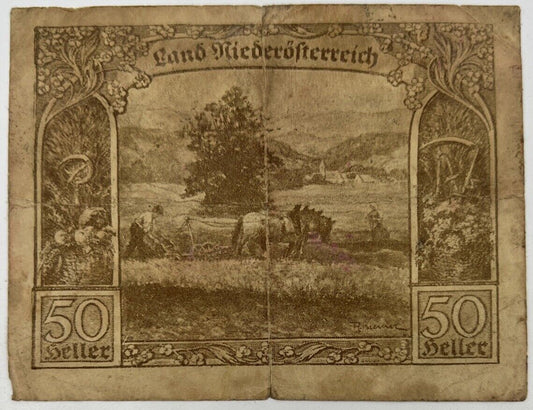 Old Vintage Austria 50 Heller Banknote | Collectable Grade
