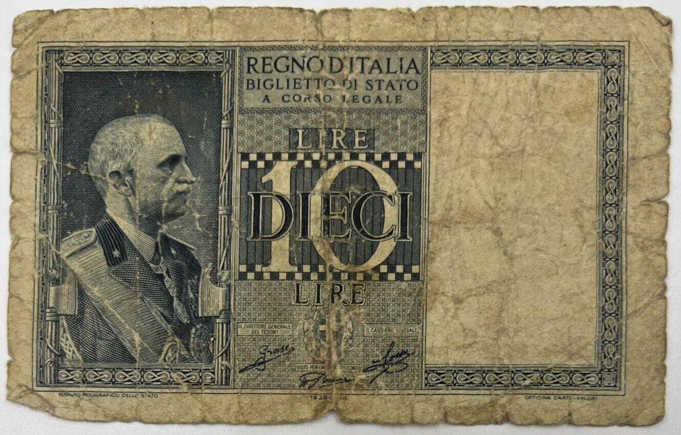 Old Vintage Italy 10 Lire Banknote | Collectable Grade
