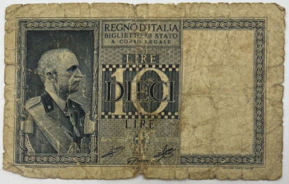 Old Vintage Italy 10 Lire Banknote | Collectable Grade