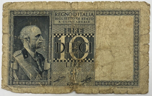 Old Vintage Italy 10 Lire Banknote | Collectable Grade