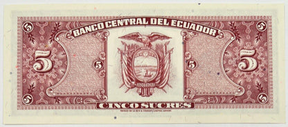 Old Vintage Ecuador 5 Sucres Banknote | Collectable Grade