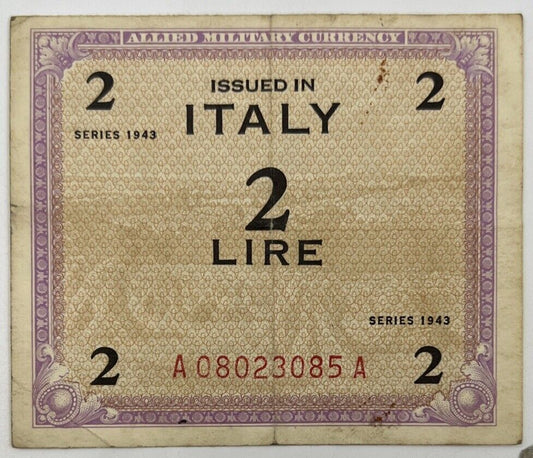 Old Vintage Italy 2 Lire Banknote | Collectable Grade