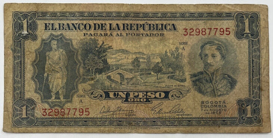 Old Vintage Colombia Un 1 Peso Banknote | Collectable Grade