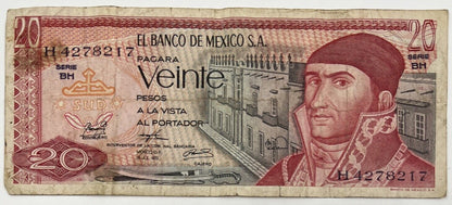 Old Vintage Mexico Veinte 20 Pesos Banknote | Collectable Grade