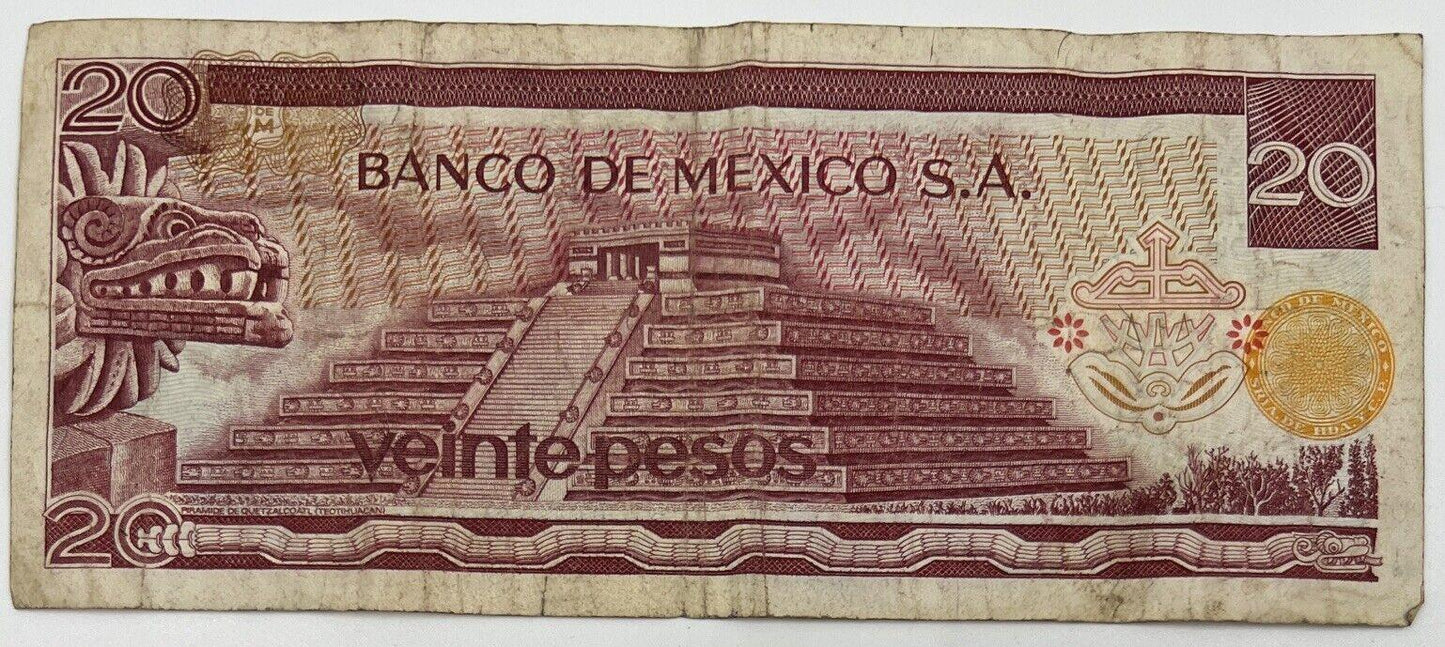 Old Vintage Mexico Veinte 20 Pesos Banknote | Collectable Grade