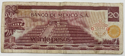 Old Vintage Mexico Veinte 20 Pesos Banknote | Collectable Grade
