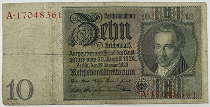 Old Vintage Germany 10 Mark Banknote | Collectable Grade