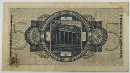 Old Vintage Germany 5 Mark Banknote | Collectable Grade