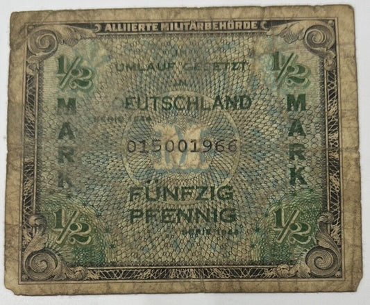 Old Vintage Germany 1/2 Half Mark Banknote | Collectable Grade