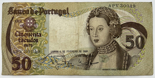 Old Vintage Portugal 50 Escudos Banknote | Collectable Grade