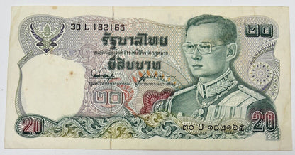 Old Vintage Rama XI Thailand 20 Baht Banknote | Collectable Grade
