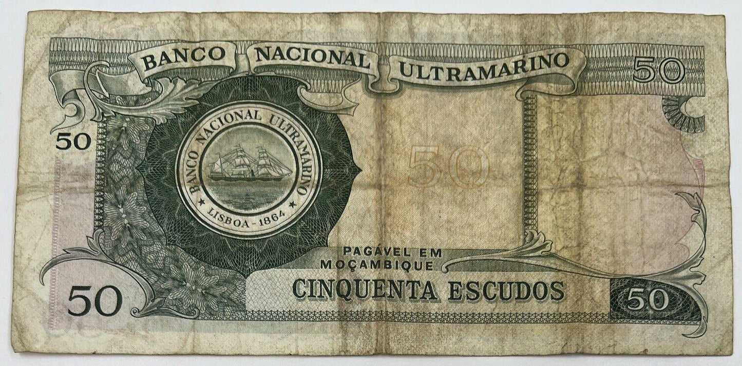 Old Vintage Mozambique 50 Escudos Banknote | Collectable Grade