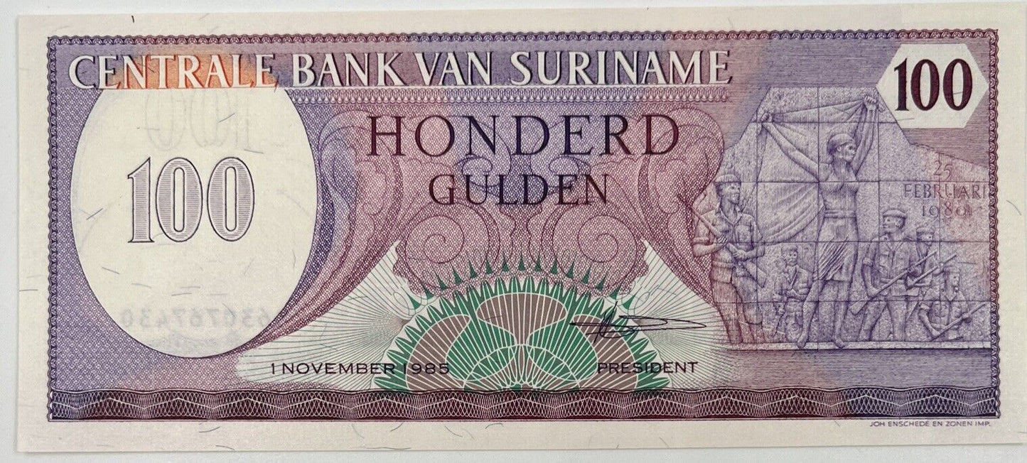 Old Vintage Suriname 100 Gulden Banknote | Collectable Grade