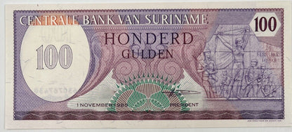 Old Vintage Suriname 100 Gulden Banknote | Collectable Grade