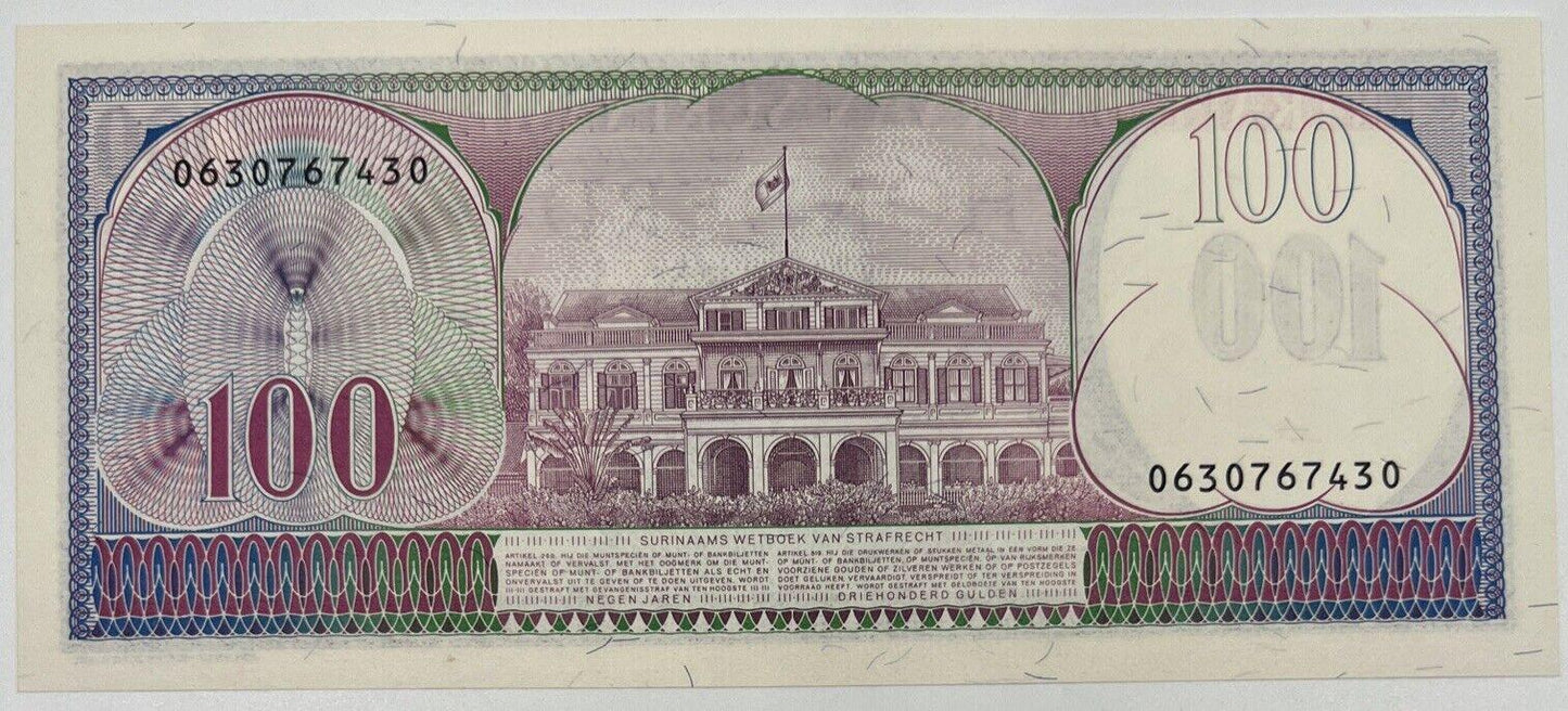 Old Vintage Suriname 100 Gulden Banknote | Collectable Grade