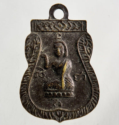 Thailand Old Vintage Thai Buddha Buddhist Necklace Charm Token | Height 2.3cm
