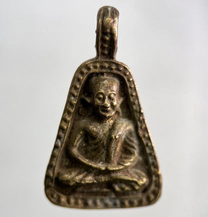 Thailand Vintage Thai Monk Buddhist Hanging Necklace Charm Token | Height 3cm