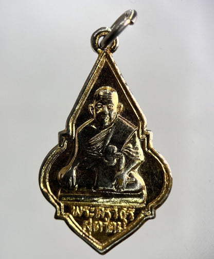Thailand Vintage Thai Monk Buddhist Hanging Necklace Charm Token | Height 3.2cm