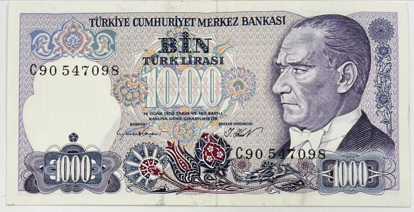 Old Vintage Turkey 1000 Lirasi Banknote | Collectable Grade