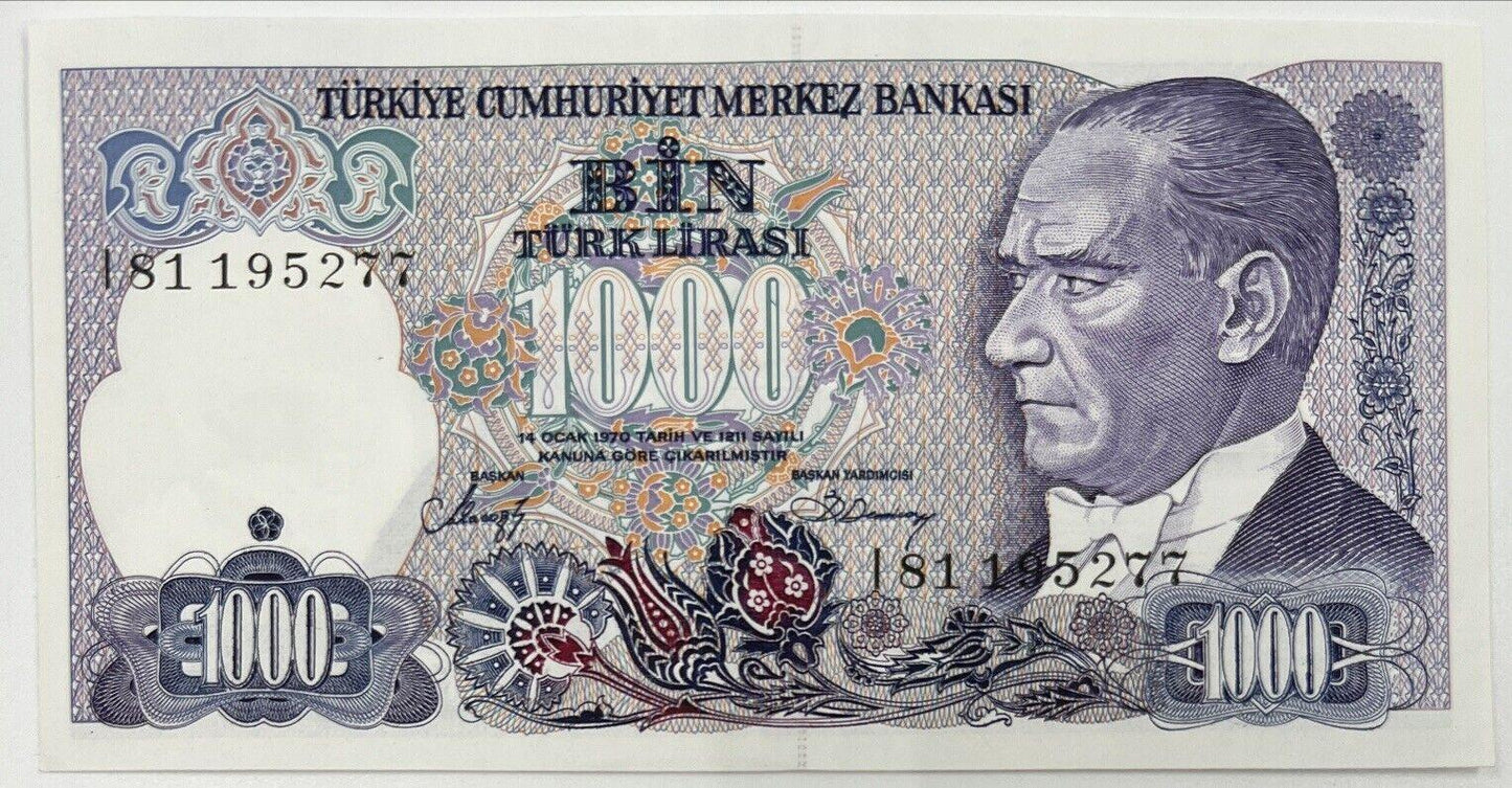 Old Vintage Turkey 1000 Lirasi Banknote | Collectable Grade