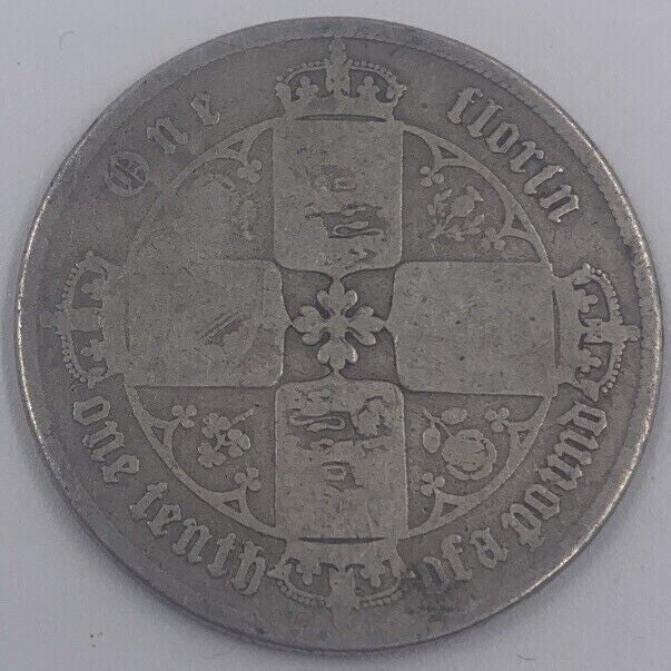 Victoria Gothic Florin | British Silver Coin | Fair Grade | a004