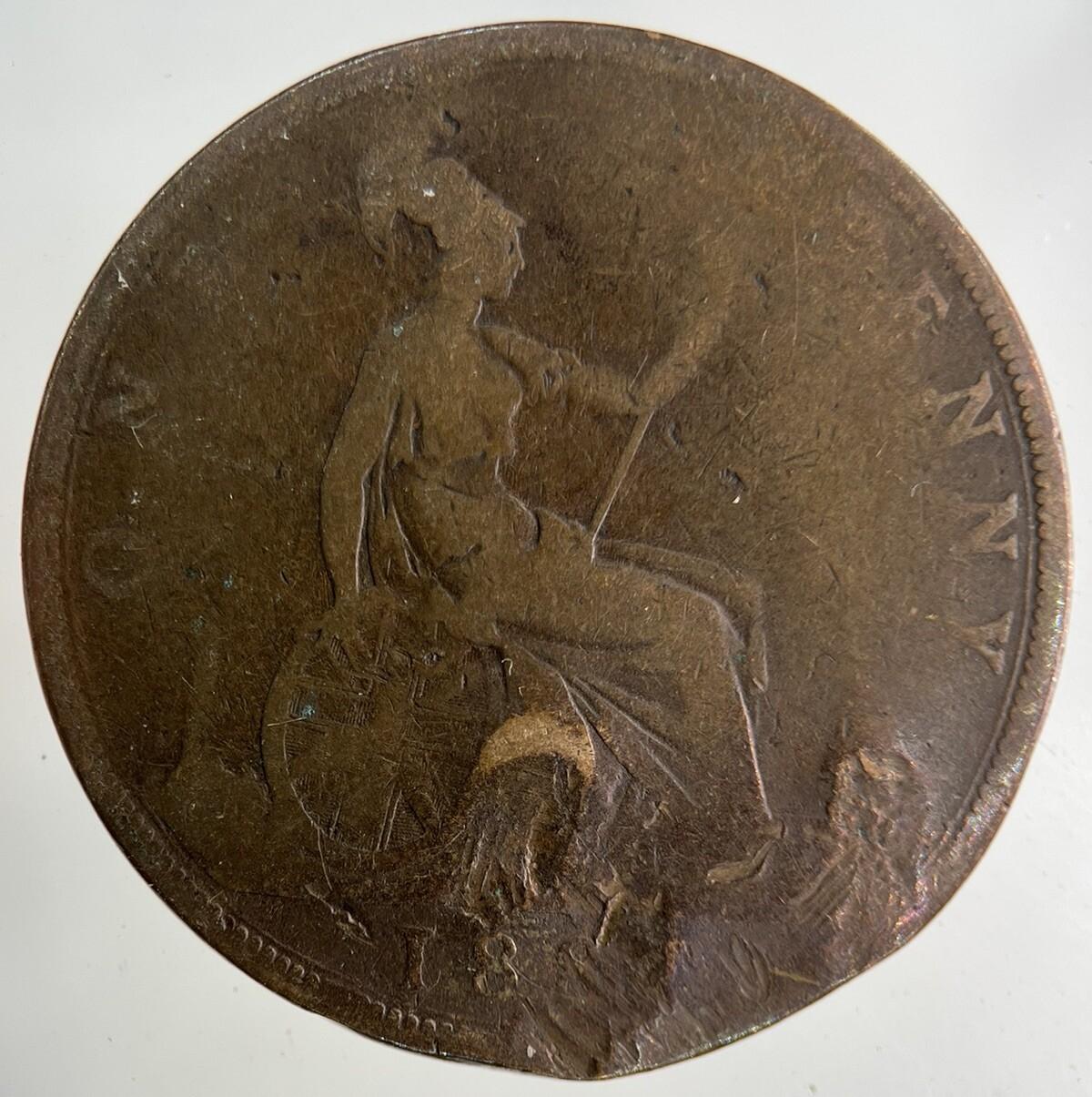 British Victoria One Penny Coin | Worn Grade