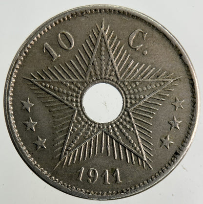 1911 Africa Belgian Congo 10 Centimes Coin | Fine Collectable Grade