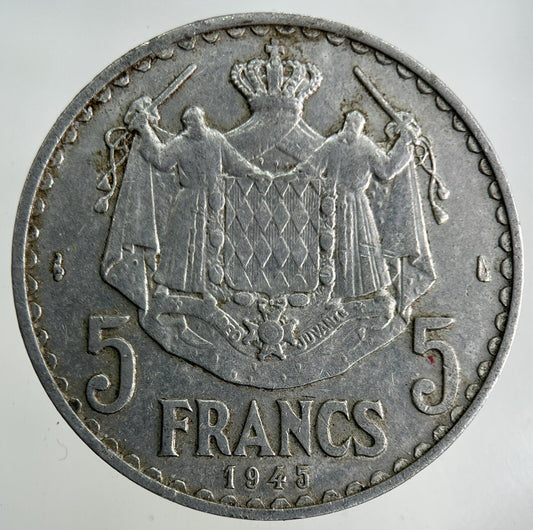 1945 Monaco 5 Francs Coin | Fine Collectable Grade